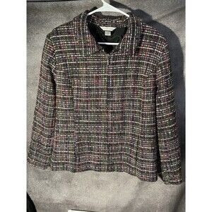 Christopher & Banks Women XL Tweed Zip Jacket Blazer Multi Color Plaid